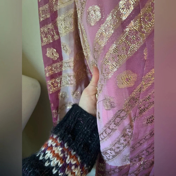 Vintage 1960s 1970s Adele Simpson Pink Metallic Chiffon Dress - Picture 6 of 16